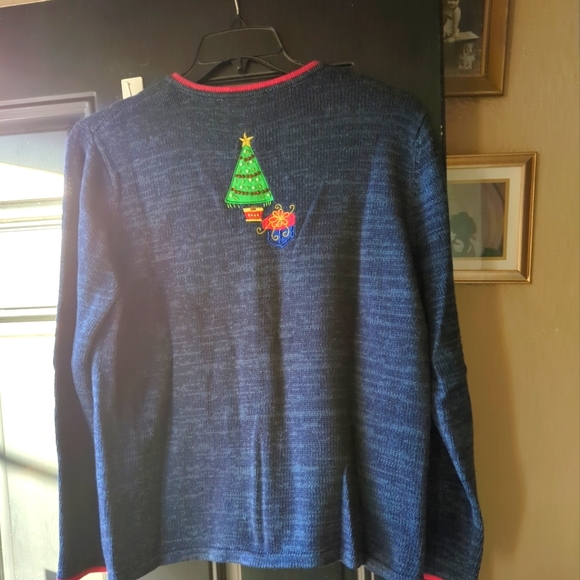 🌲Christmas Sweater Tiara International SZ Large Zipper Front EUC - Picture 9 of 15